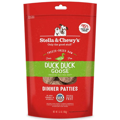 Stella & Chewy's Freeze Dried Raw Dinner Patties – Grain Free Dog Food, Protein Rich Duck Duck Goose Recipe – 5.5 oz Bag
