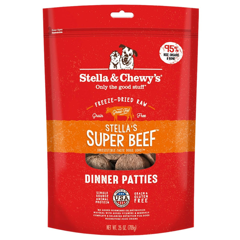 Stella & Chewy's Freeze Dried Raw Dinner Patties – Grain Free Dog Food, Protein Rich Stell`s Super Beef Recipe – 25 oz Bag