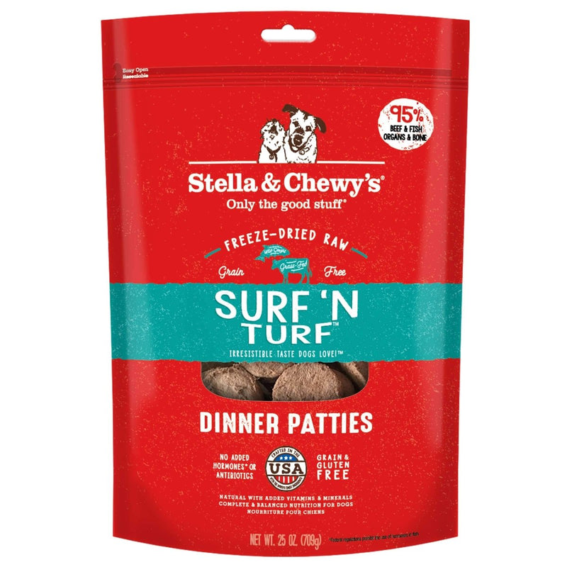 Stella & Chewy's Freeze Dried Raw Dinner Patties – Grain Free Dog Food, Protein Rich Surf ‘N Turf Salmon & Beef Recipe – 25 oz Bag