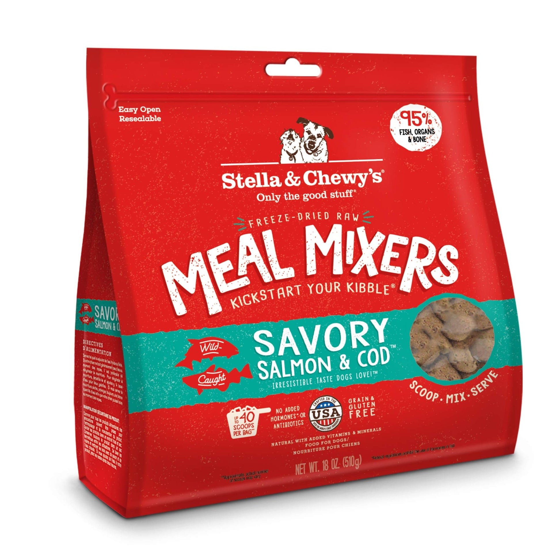 Stella & Chewy's Freeze Dried Raw Savory Salmon & Cod Meal Mixer | Grain - Free Dog Food Topper | 18 oz Bag
