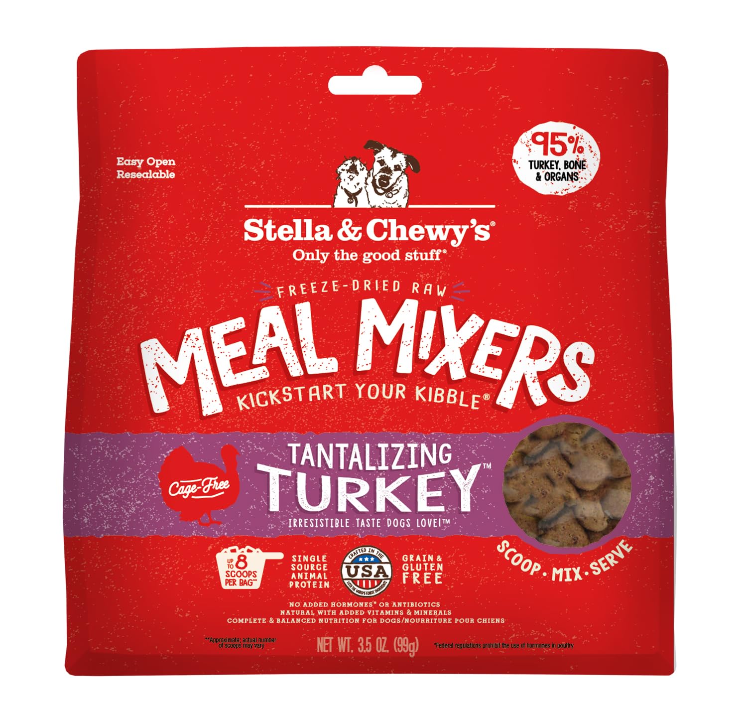 Stella & Chewy's Freeze Dried Raw Tantalizing Turkey Meal Mixer – Dog Food Topper for Small & Large Breeds – Grain Free, Protein Rich Recipe – 3.5 oz Bag