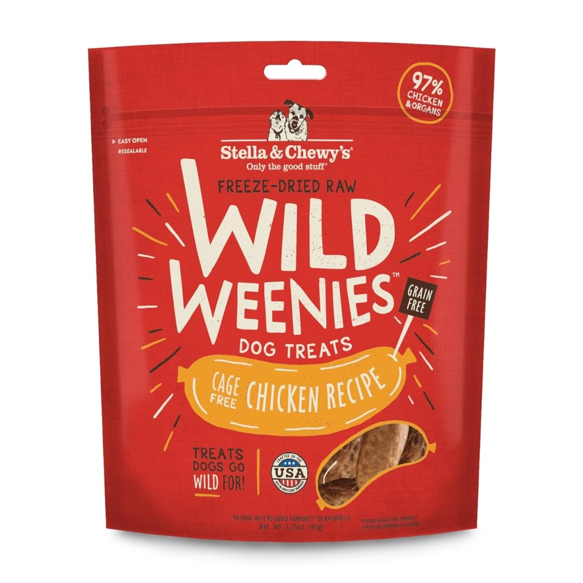 Stella & Chewy's Freeze - Dried Raw Wild Weenies Dog Treats – All - Natural, Protein Rich, Grain Free Dog & Puppy Treat – Great for Training & Rewarding – Cage - Free Chicken Recipe – 3.25 oz Bag