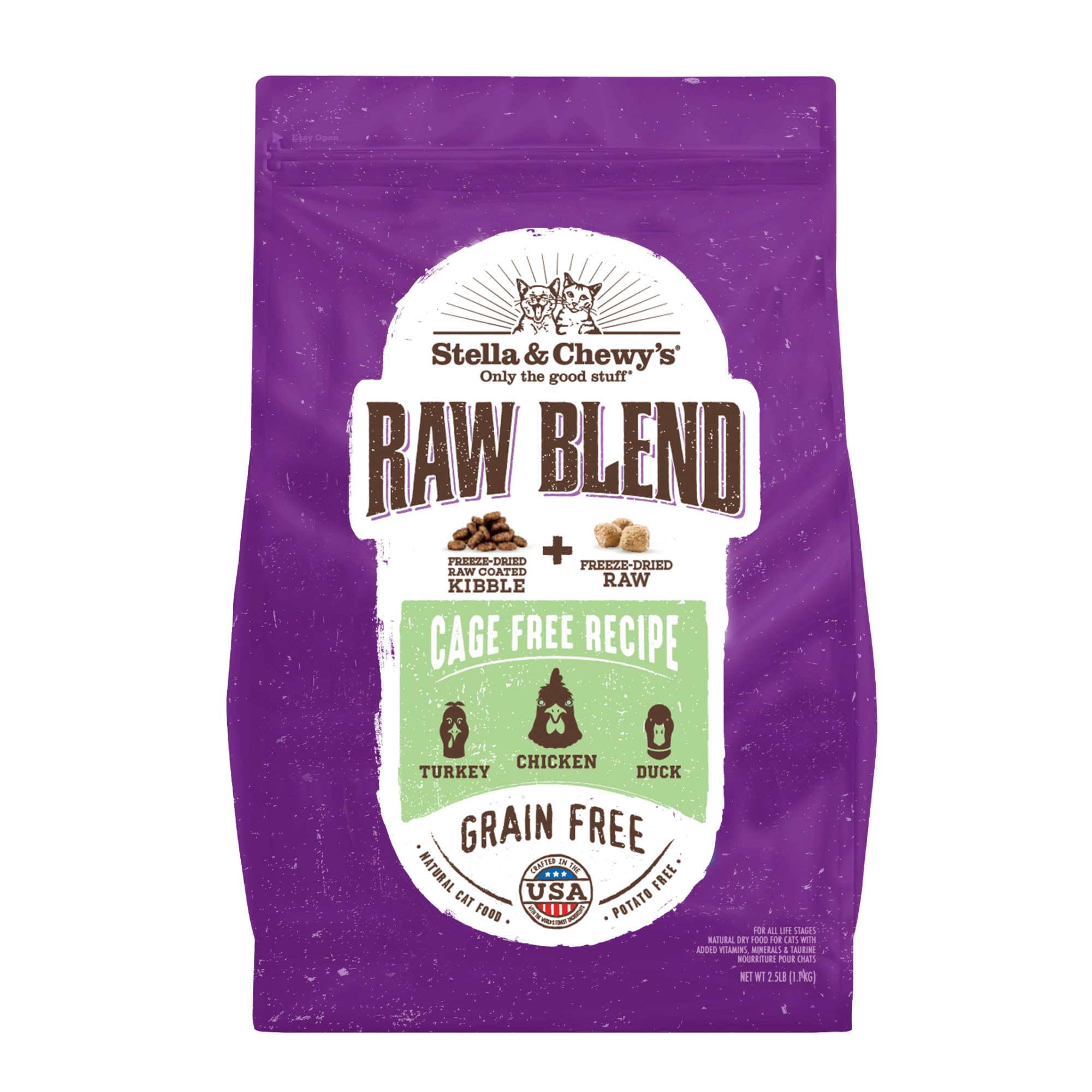 Stella & Chewy's Raw Blend Premium Kibble Cat Food – Grain Free, Protein Rich Meals – Cage - Free Poultry Recipe – 2.5 lb. Bag