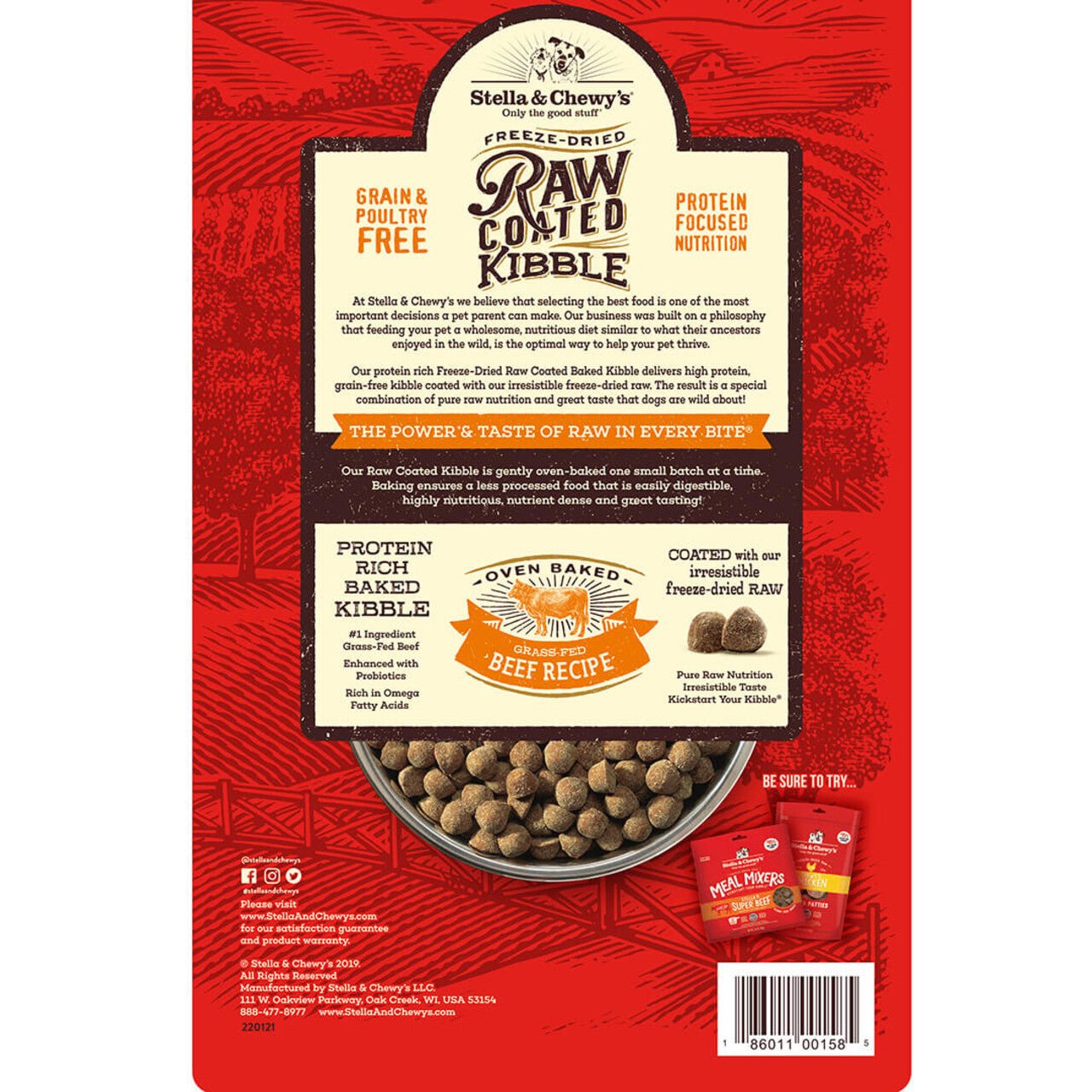 Stella & Chewy's Raw Coated Beef Recipe Dog Food | Grain - Free Kibble (22 lb)