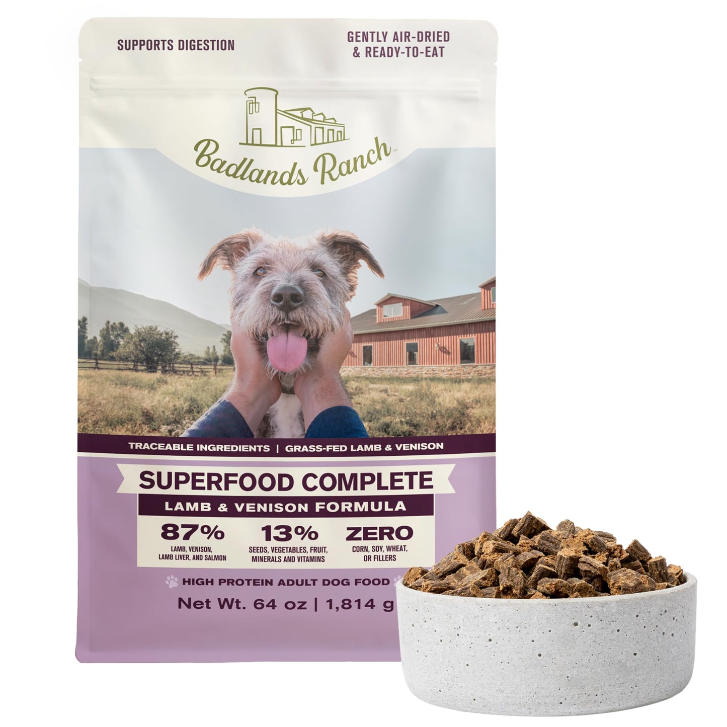 Superfood Complete, Air - Dried Adult Dog Food - High Protein, Zero Fillers, Superfood Nutrition by Katherine Heigl (64 oz., Lamb & Venison)