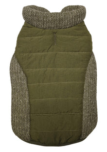 Sweater Trim Puffy Coat Dog Coat Olive Extra Large