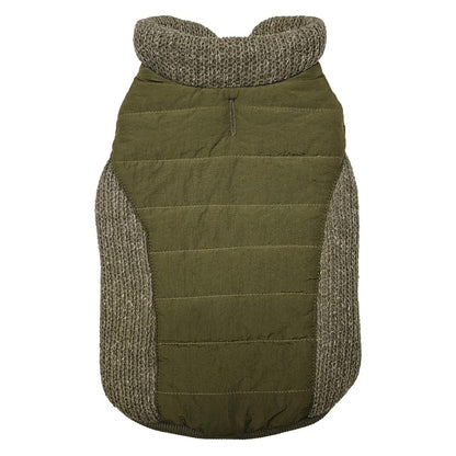 Sweater Trim Puffy Coat For Dog - Olive - Extra Small Dog Coat
