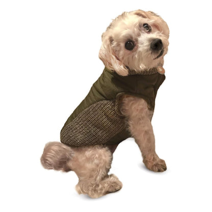 Sweater Trim Puffy Coat For Dog - Olive - Extra Small Dog Coat