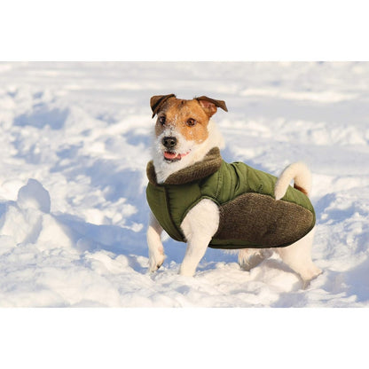 Sweater Trim Puffy Coat For Dog - Olive - Extra Small Dog Coat