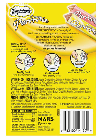 Temptations Creamy Puree Salmon & Chicken Variety Pack Lickable Cat Treats, 0.425 - oz, 16 count