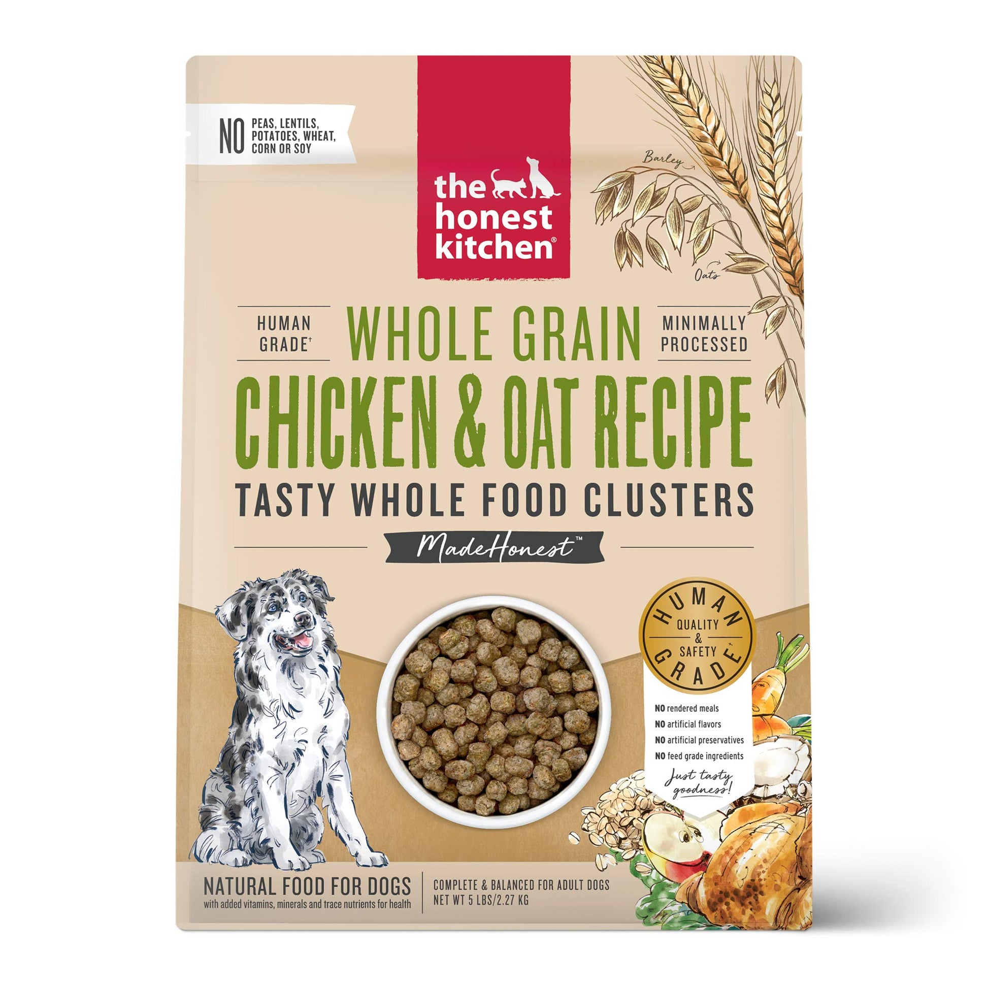 The Honest Kitchen Whole Food Clusters Whole Grain Chicken & Oat Dry Dog Food – Human - Grade, Nutrient - Rich Recipe – 5 lb Bag