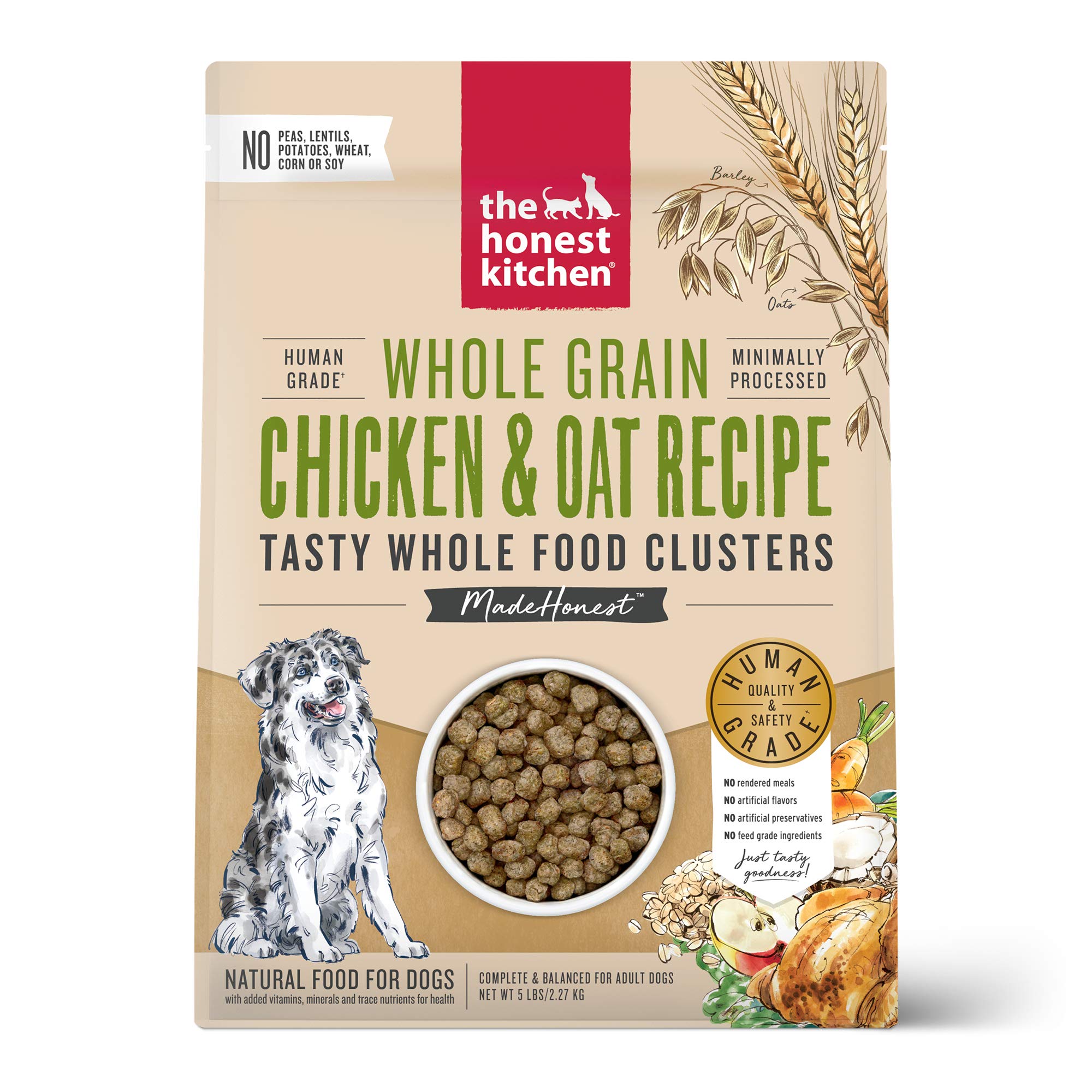 The Honest Kitchen Whole Food Clusters Whole Grain Chicken & Oat Dry Dog Food – Human - Grade, Nutrient - Rich Recipe – 5 lb Bag