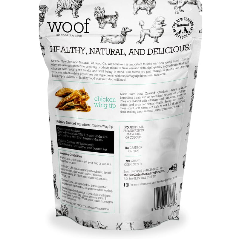 The New Zealand Natural Pet Food Co WOOF Air Dried Dog Treats - Chicken Wing Tip, High Protein, Dog Treats Small Dogs and Dog Treats for Large Dog, Natural, Topper or Dog Treat, 1.76 oz