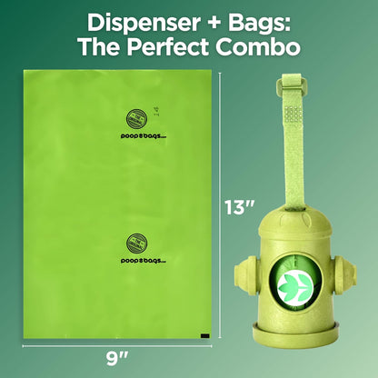 The Original Poop Bags Dog Bags For Poop Refills Bags Rolls Hydrant Dispenser with Leash Clip - 38% Plant Based USDA - Leak Proof & Strong Doggy Bag - Unscented
