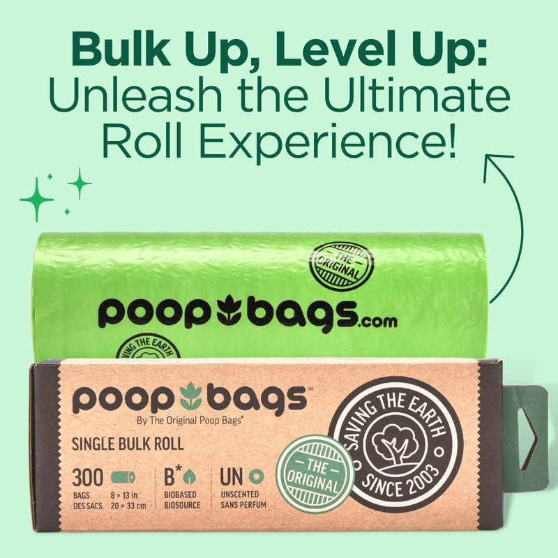 The Original Poop Bags Dog Poop Bags Rolls - Refills - 38% Plant Based - Leak Proof & Strong Doggy Bag - USDA Certified - Unscented