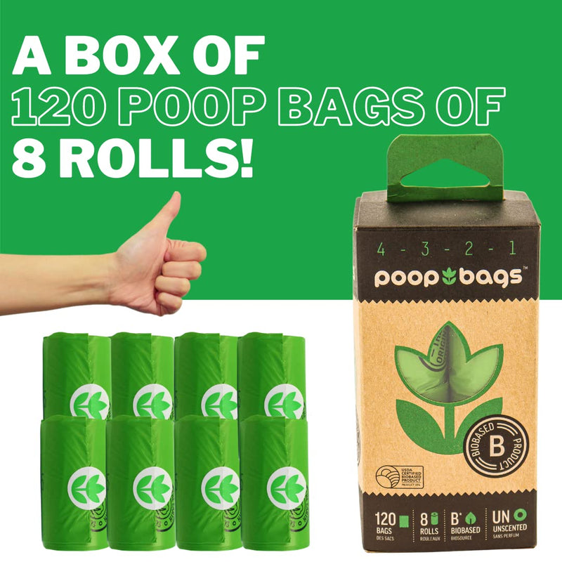 The Original Poop Bags - USDA Certified Biobased Countdown Rolls 9 X 13 inches - Friendly dog waste bags - Unscented Leak proof Thick & Strong Doggy Bag - 120 total poop bags – Unscented