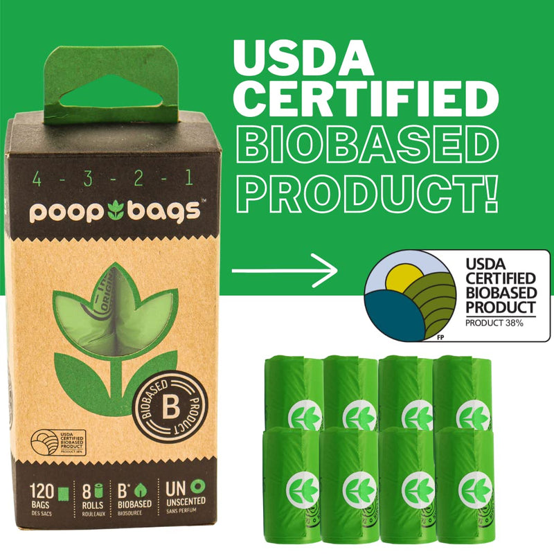 The Original Poop Bags - USDA Certified Biobased Countdown Rolls 9 X 13 inches - Friendly dog waste bags - Unscented Leak proof Thick & Strong Doggy Bag - 120 total poop bags – Unscented