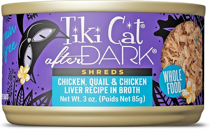 Tiki cat after dark shreds with chicken quail and chicken liver