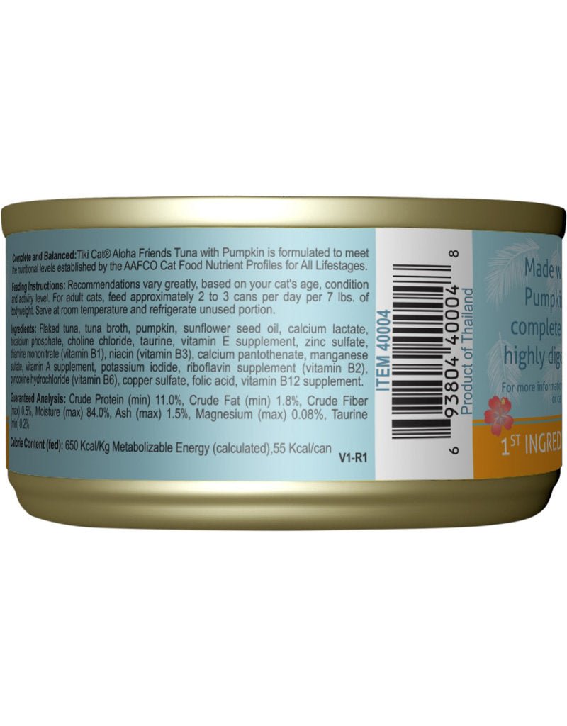 Tiki cat aloha friends tuna & pumpkin in broth 3oz canned
