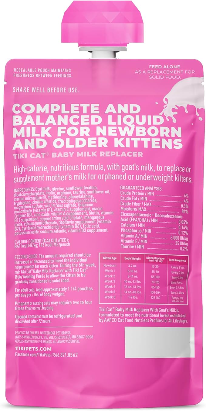 Tiki Cat baby milk replacer 6 oz with goats milk