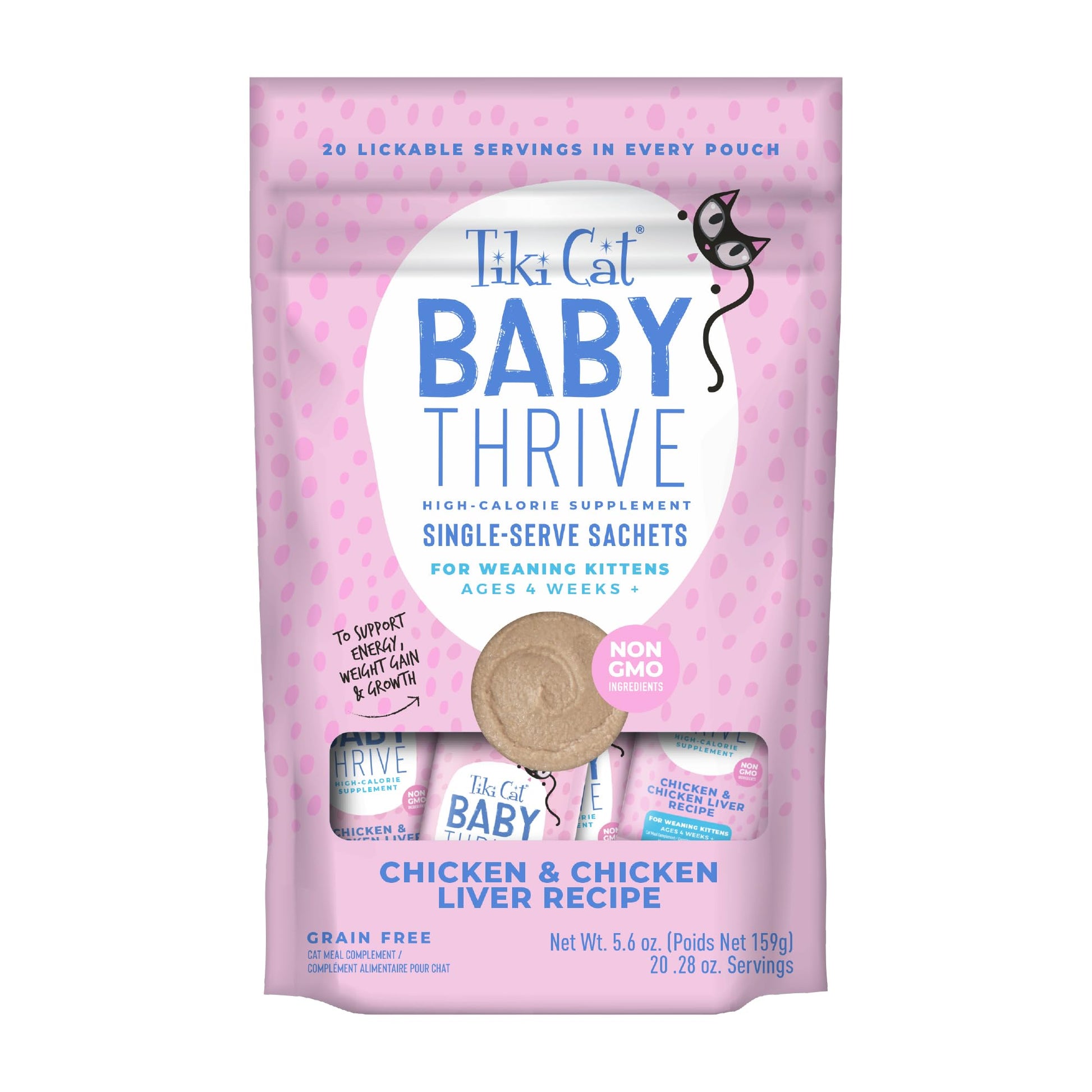 Tiki Cat Baby Thrive, Chicken & Chicken Liver Mousse, 5.6 oz. Pouch (20 Individual Servings)