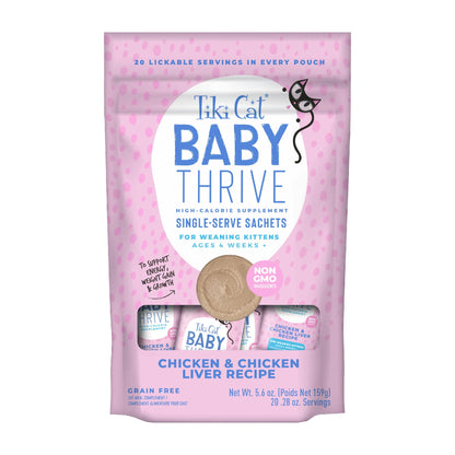 Tiki Cat Baby Thrive, Chicken & Chicken Liver Mousse, 5.6 oz. Pouch (20 Individual Servings)