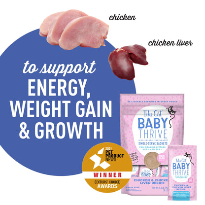 Tiki Cat Baby Thrive, Chicken & Chicken Liver Mousse, 5.6 oz. Pouch (20 Individual Servings)