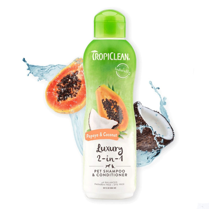 TropiClean 2 - in - 1 Papaya & Coconut Dog Shampoo and Conditioner - Natural Pet Shampoo Derived from Natural Ingredients - 20 oz