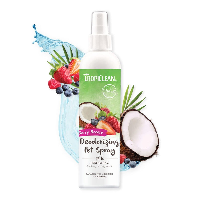 TropiClean Berry Breeze Dog Perfume Spray Long Lasting - Naturally Derived Odor Removing Dog Deodorizing Spray - 8 oz