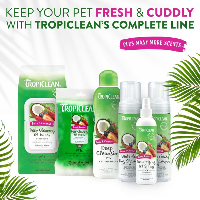 TropiClean Berry & Coconut Dog Wipes for Paws and Butt - Deep Cleaning Dog Grooming Wipes