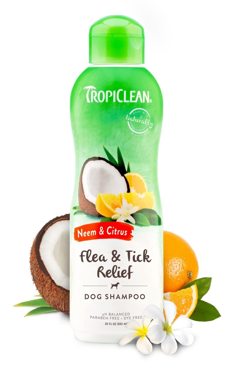 TropiClean Citrus & Neem Oil Flea Shampoo for Dogs - Tick and Flea Bite Relief for Dogs - 20 oz