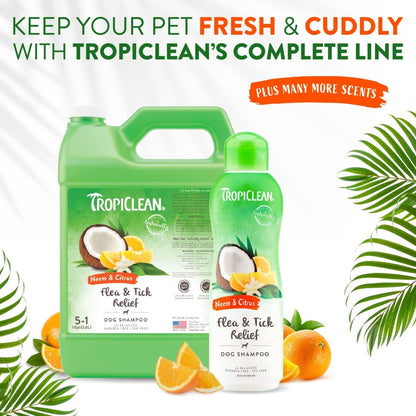 TropiClean Citrus & Neem Oil Flea Shampoo for Dogs - Tick and Flea Bite Relief for Dogs - 20 oz