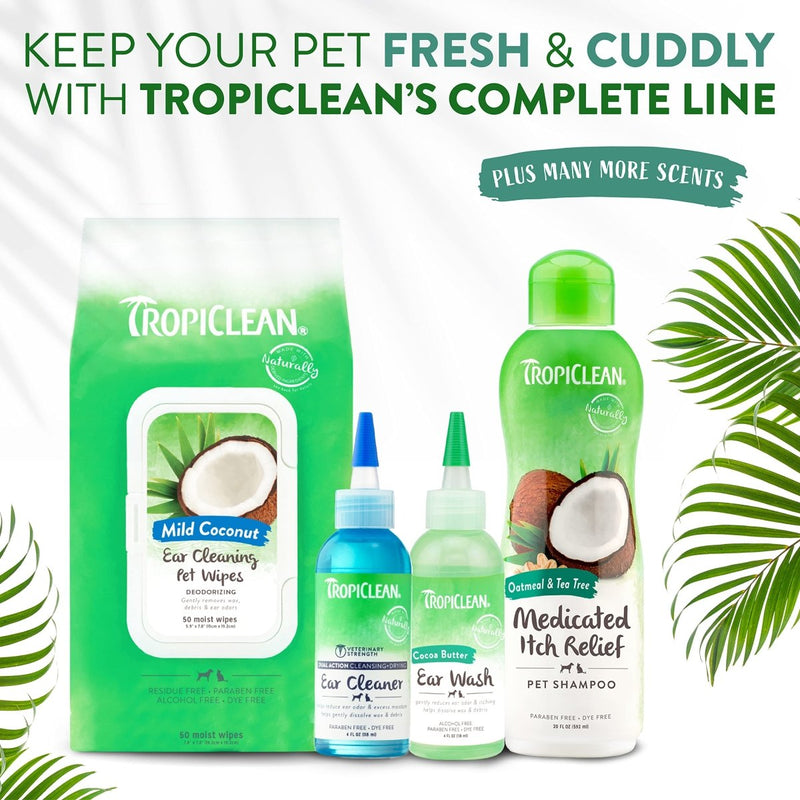 TropiClean Cocoa Butter Ear Wash for Dogs & Cats - Alcohol Free Dog Ear Cleaner Solution - Pet Ear Wash Derived from Natural Ingredients - Made in the USA - 4 oz.