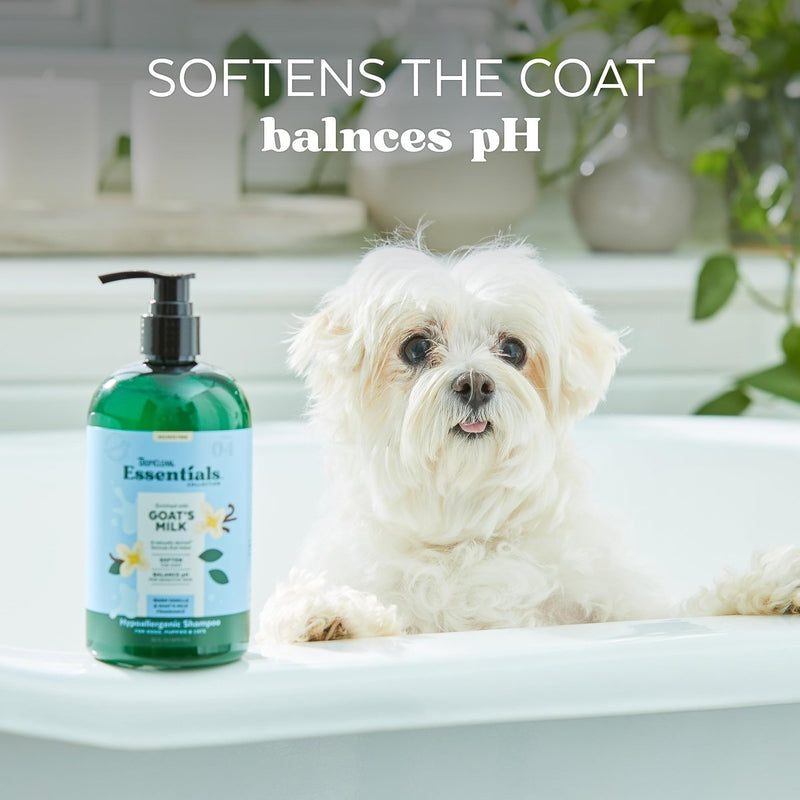 TropiClean Essentials Goat's Milk Hypoallergenic Shampoo for Dogs - Puppies & Cats - Soften The Coat - Balanced pH for Itchy & Sensitive Skin - Derived from Natural Ingredients