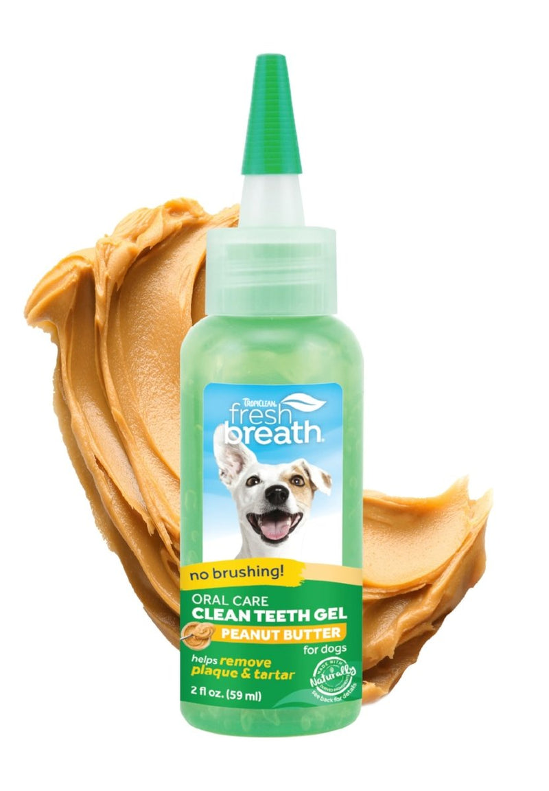 TropiClean Fresh Breath for Dogs - No Brush Dog Dental Gel - Peanut Butter Flavor - 2 oz