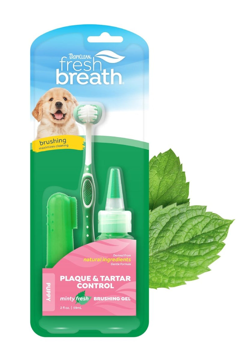 TropiClean Fresh Breath Puppy Oral Care Kit - Puppy Toothbrush and Toothpaste Kit - Dog Tooth Brushing Kit