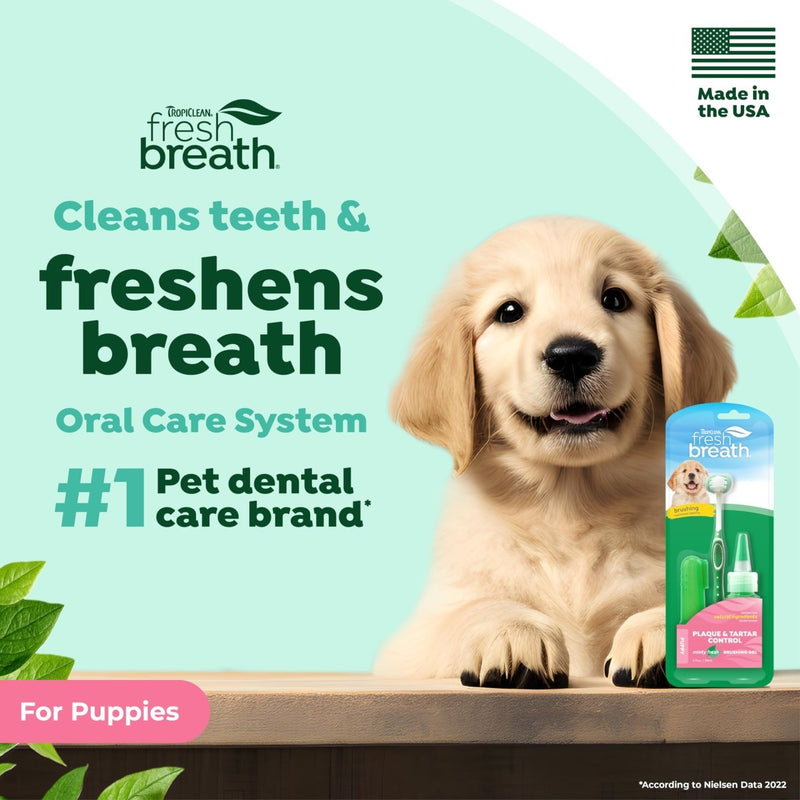 TropiClean Fresh Breath Puppy Oral Care Kit - Puppy Toothbrush and Toothpaste Kit - Dog Tooth Brushing Kit