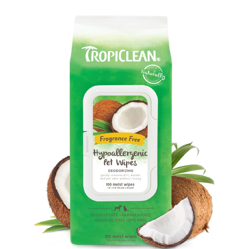 TropiClean Hypoallergenic Dog Wipes for Paws and Butt - Fragrance Free Dog Grooming Wipes