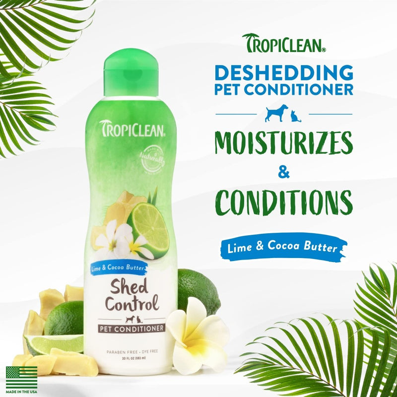 TropiClean Lime & Coco Butter Deshedding Dog Conditioner for Shedding Control - Natural Pet Conditioner Derived from Natural Ingredients - 20 oz