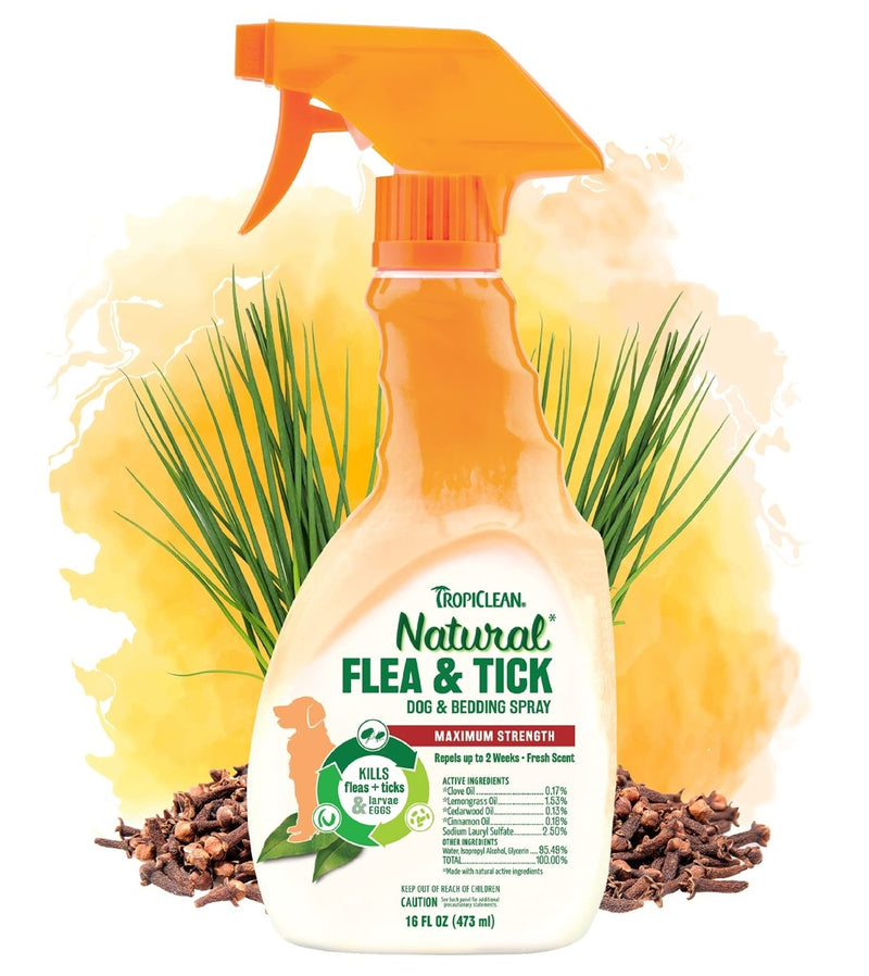 TropiClean Natural Flea and Tick Spray For Dogs & Bedding - 16 oz