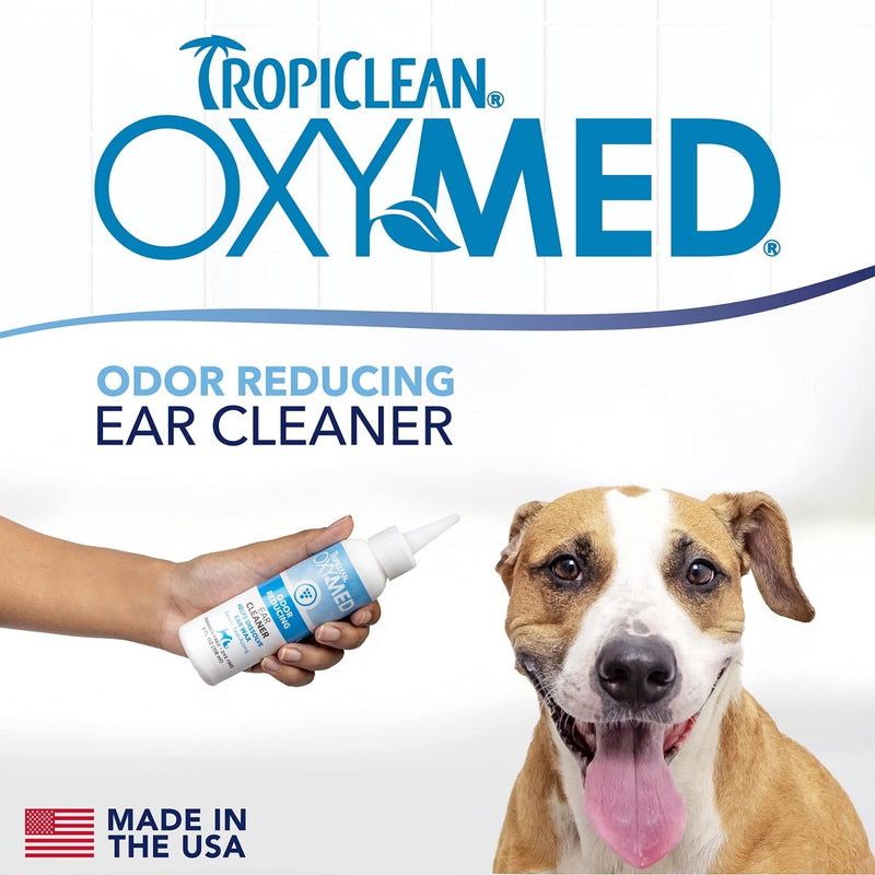 TropiClean Oxymed Cat & Dog Ear Cleaner Solution - Preventative Ear Infection Treatment For Dogs & Cats - 4 Ounce