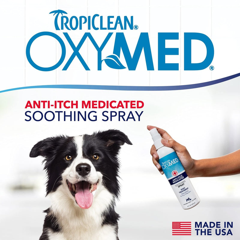 TropiClean Oxymed Medicated Cat & Dog Itch Relief Spray - Gentle Skin Soother for Dogs & Cats - 8 oz