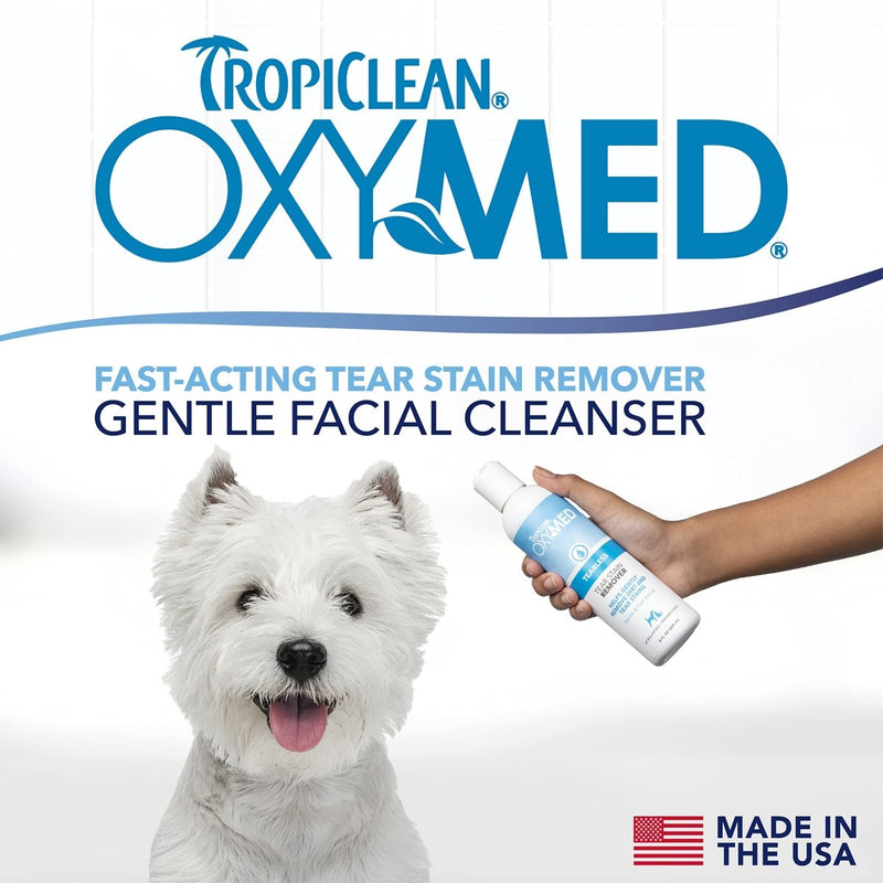 TropiClean Oxymed Tear Stain Remover for Dogs & Cats - Tearless Around The Eye Cleaner for Dogs & Cats - 8 oz