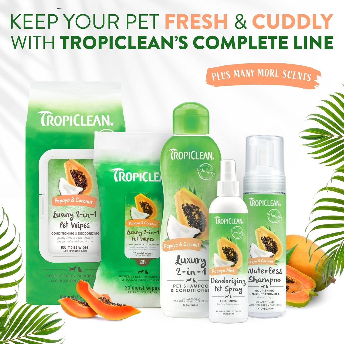 TropiClean Papaya & Coconut Dog Wipes for Paws and Butt - Deep Cleaning Dog Grooming Wipes