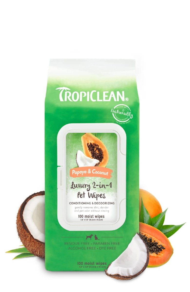 TropiClean Papaya & Coconut Dog Wipes for Paws and Butt - Deep Cleaning Dog Grooming Wipes