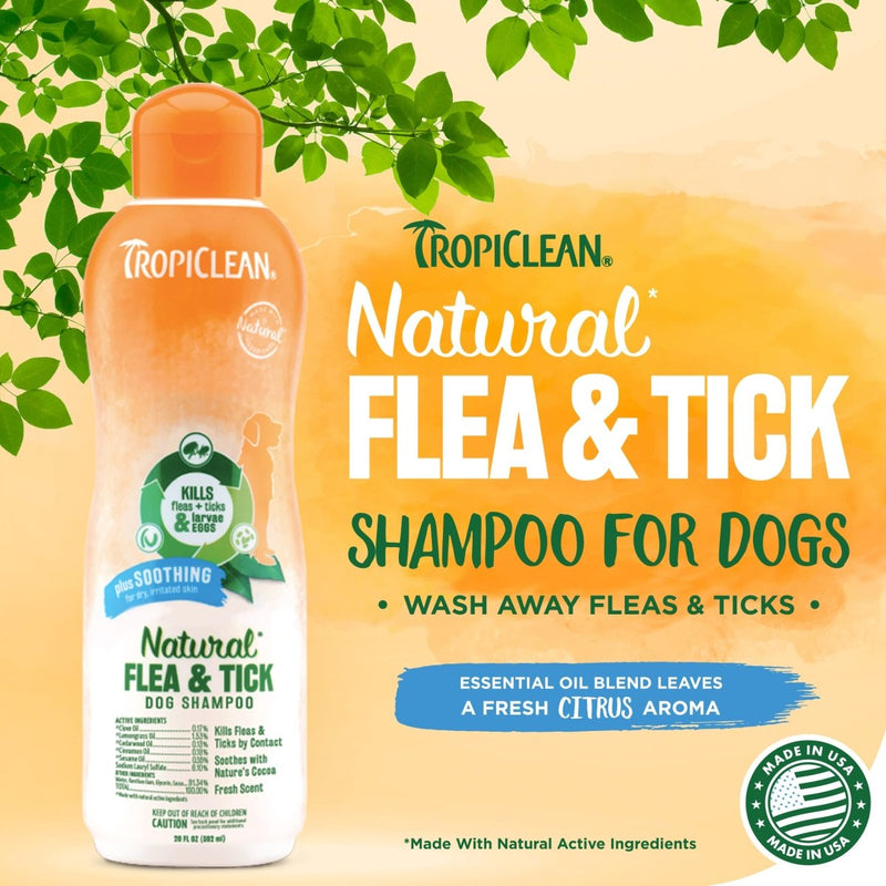 TropiClean Soothing Natural Flea and Tick Dog Shampoo - 20oz