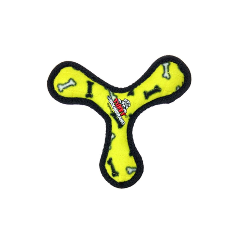 TUFFY - World's Tuffest Soft Dog Toy - Ultimate Boomerang - Squeakers - Multiple Layers.Made Durable, Strong & Tough.Interactive Play (Tug, Toss & Fetch).Machine Washable & Floats (Junior, Yellow Bone)