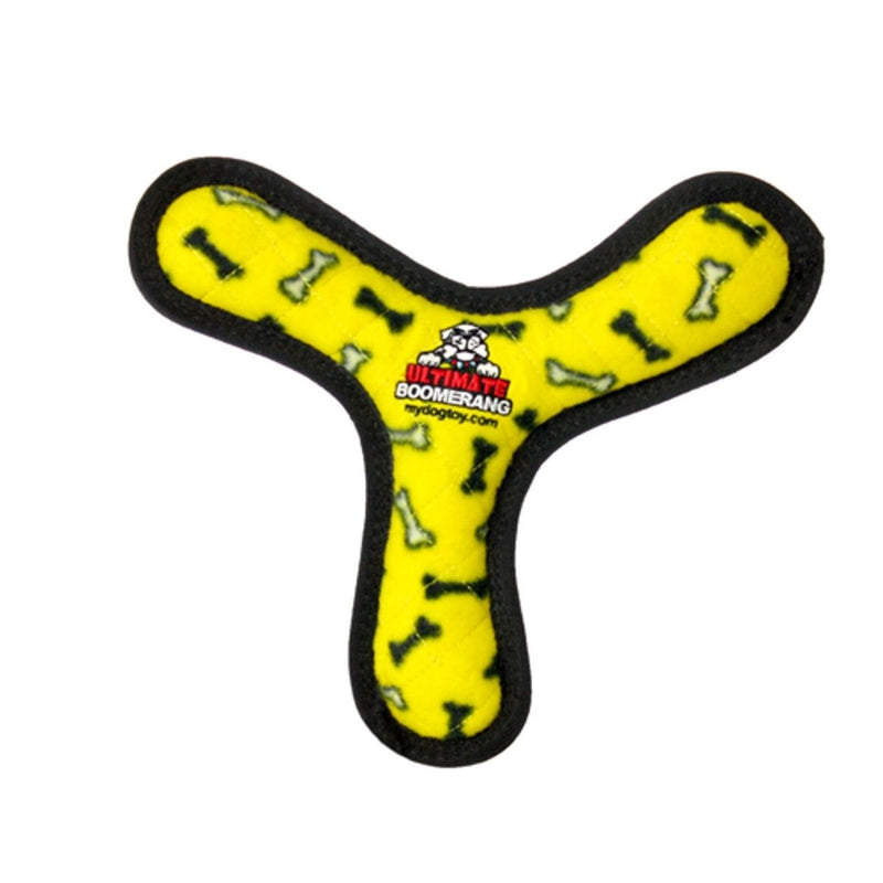 TUFFY - World's Tuffest Soft Dog Toy - Ultimate Boomerang - Yellow Bone - Squeakers - Multiple Layers.Made Durable, Strong & Tough.Interactive Play(Tug, Toss & Fetch).Machine Washable & Floats