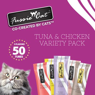 Tuna and chicken variety pack 50 tubes fussie cat