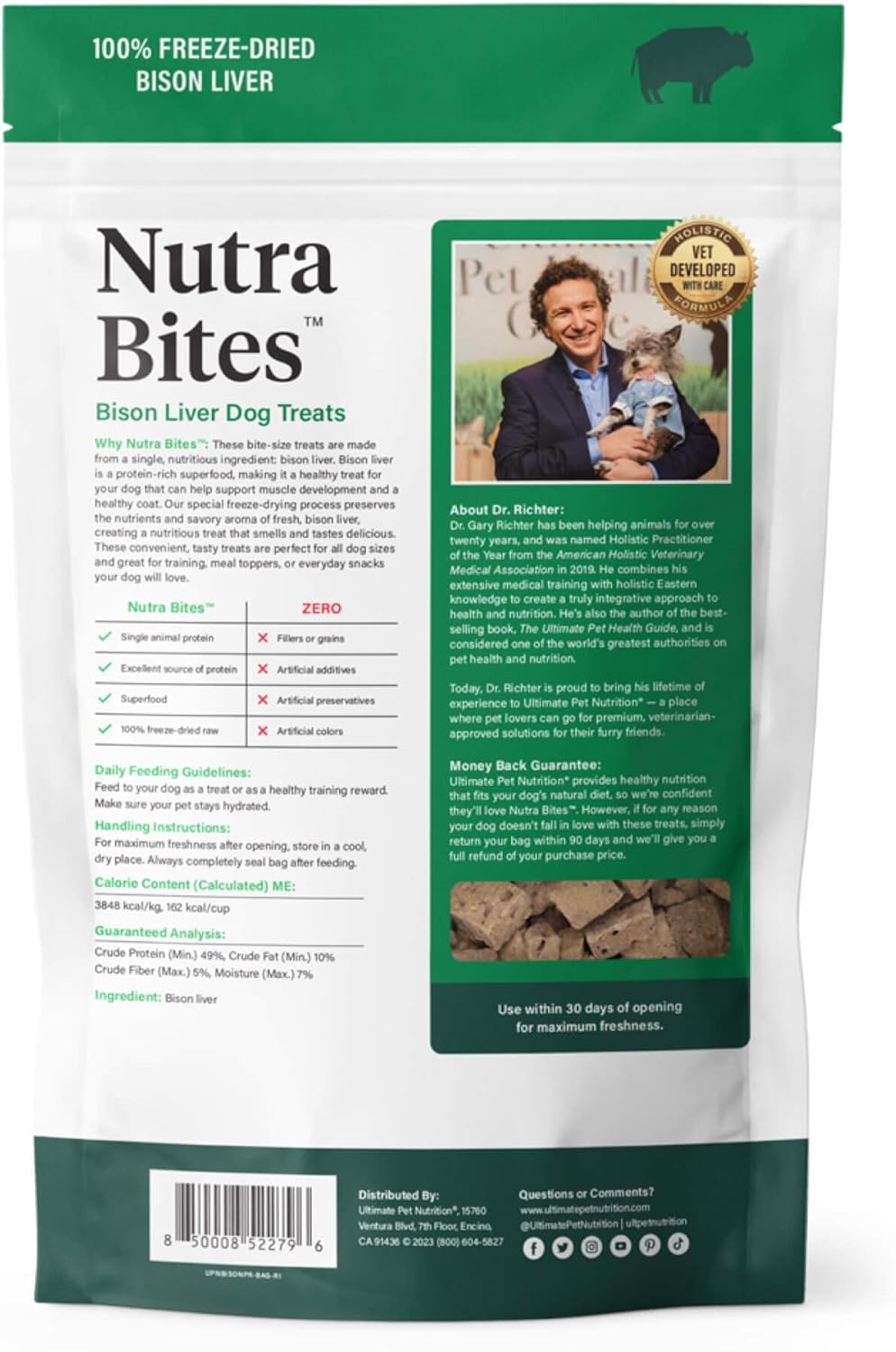 Ultimate pet nutrition nutra bites freeze dried raw bison liver dog treats 4oz